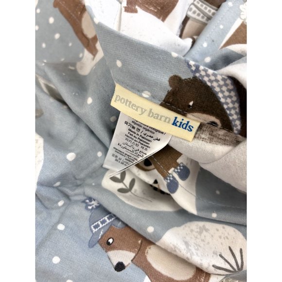 Pottery Barn Kids Organic Winter Bear Flannel Standard Sham Snow Blue White NEW - Picture 4 of 4